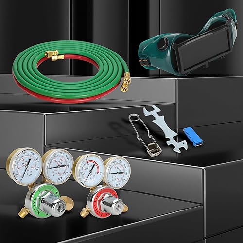 Miniatura 5 de Kit de soplete y soldadura de oxígeno y gas acetileno mejorado, kit de antorcha de corte portátil de 17 piezas con 3 varillas y 1 boquilla de corte,