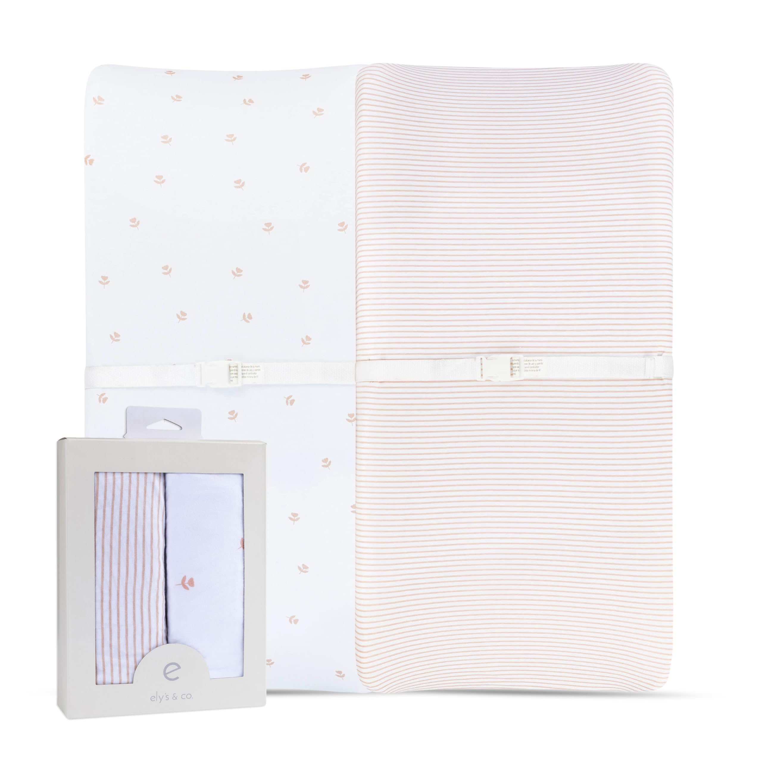 Changing Pad Cover 2 Pack - Baby Changing Pad Cover with 100% Jersey Cotton - Changing Pad Covers for Girls and Boys, Newborn Essentials (Pink Tulip & Stripes)