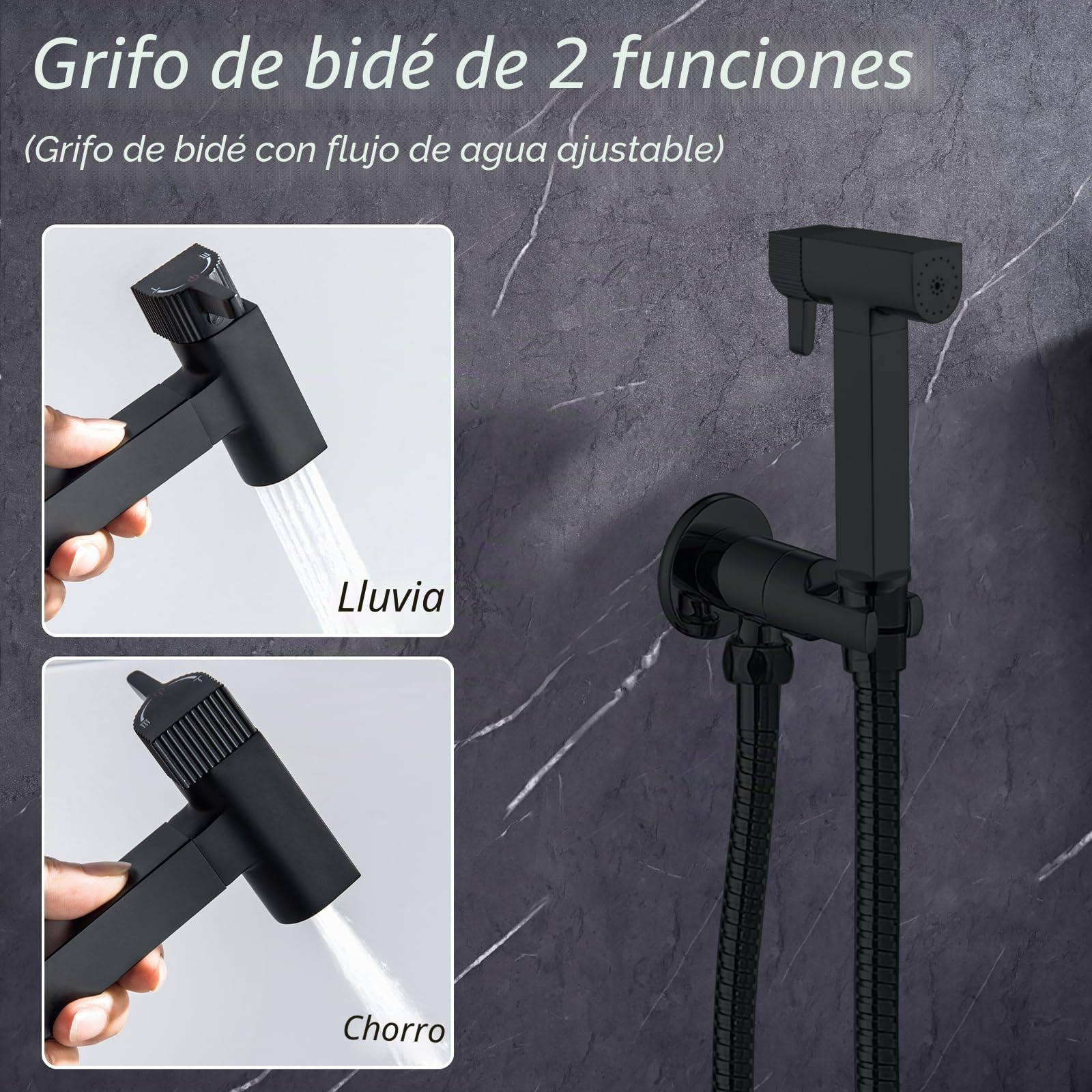 Pulverizador para Bidé de Mano, Negro Rociador de Bidé de Mano Latón Ducha Higienica para WC, con Pulverizador de Doble Función, 1.2 m Manguera de Ducha