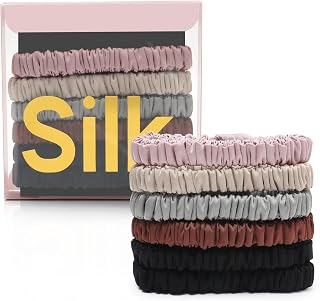6Pcs Silk Hair Ties Small 22 Momme 100% Pure Mulberry Silk Scrunchies for Women Girls Thin Skinny Hair Sleep Scrunchies No Damage(Color 04)