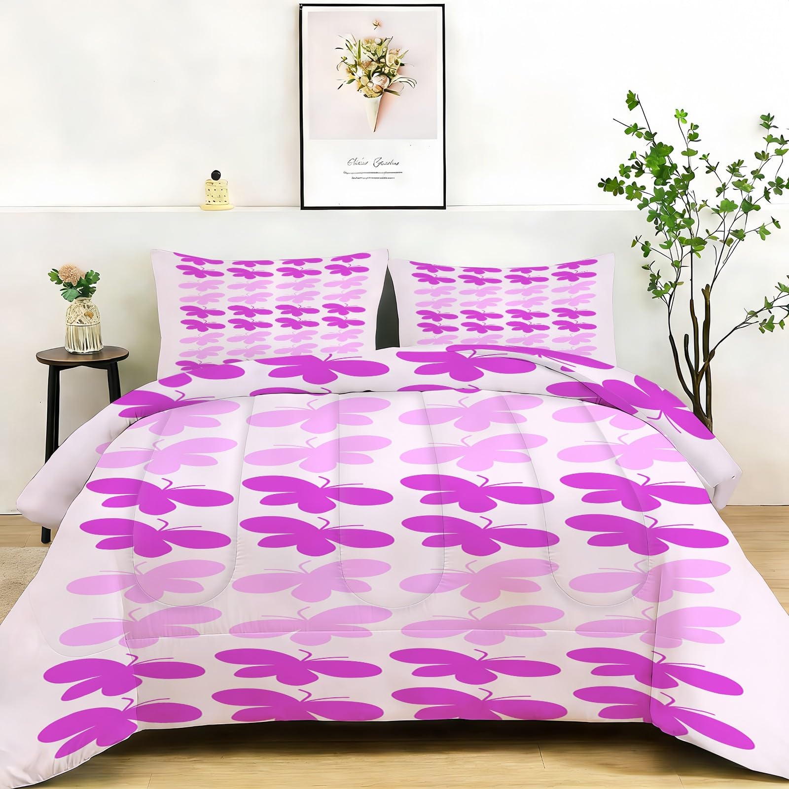 Genérico Edredon Cama 150 Mariposa Edredón Nordico Adulto sin Funda Reversible Rosa y Morado Estampado Suave Ligero Transpirable Duvet 220x240 cm Incluye 2 Fundas de Almohada 50x75 cm YUb143