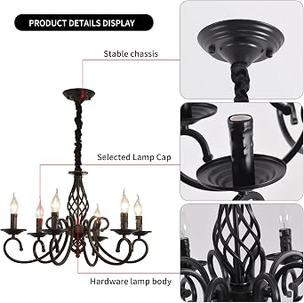 Ganeed Rustic Chandeliers French Country Vintage Chandelier Metal in Antique Pendant Light Fixture for Island Kitchen Farmhouse Dining Room Living Room Black 6 Lights