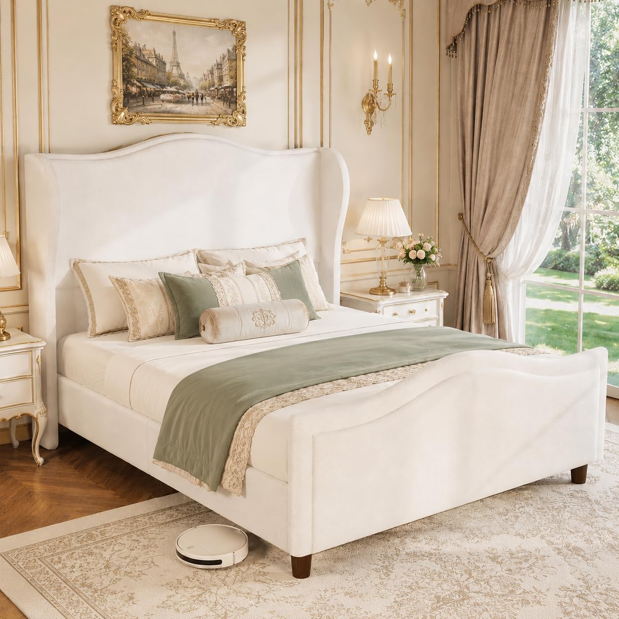koorlian Chenille Queen Bed Frame