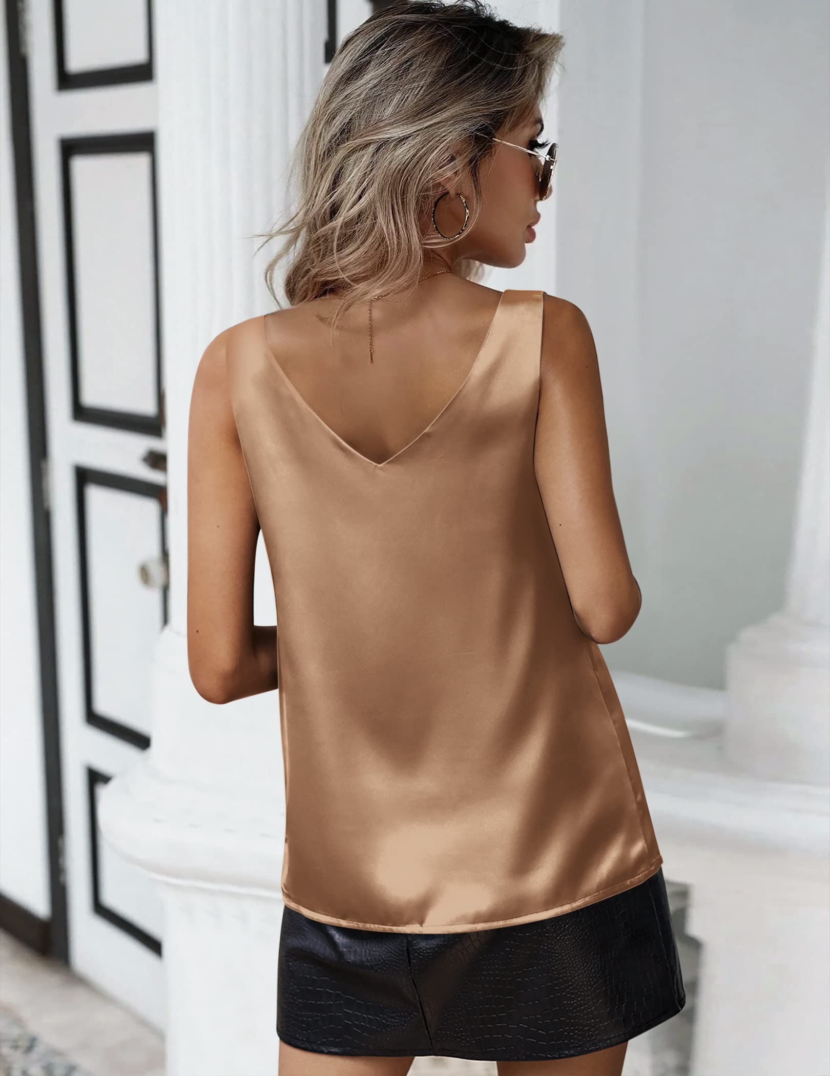 Zeagoo - Canotta da donna in raso, senza maniche, capo basic estivo, casual, con scollo a V