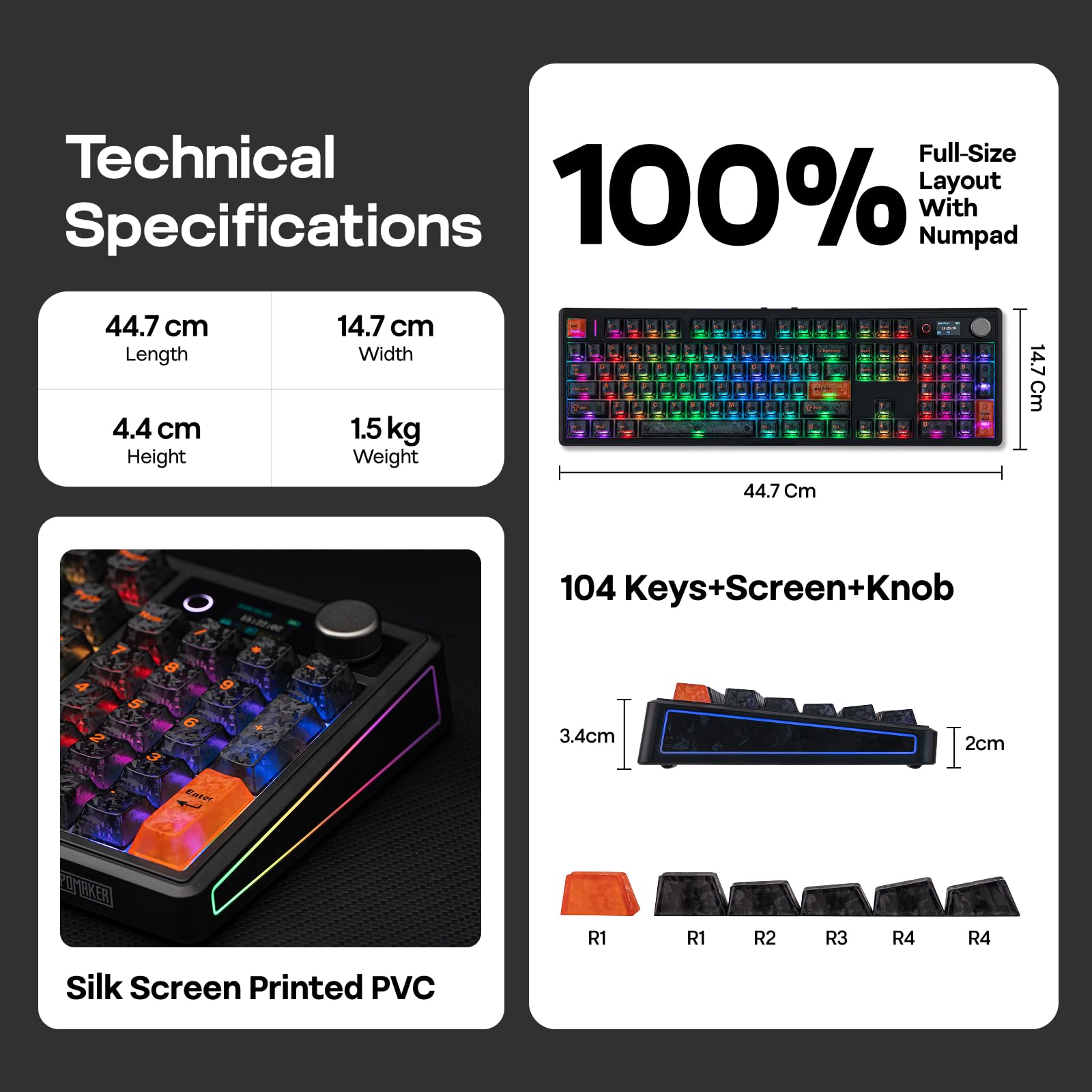 EPOMAKER TH108 V2 PRO Tastiera Meccanica Full Size con Schermo e Manopola, 10000mAh, BT/2.4Ghz, Tasti PBT per Mac, Hot Swap, Luci RGB, Tastiera Wireless Gaming per Mac/PC (Nero, Creamy Jade)