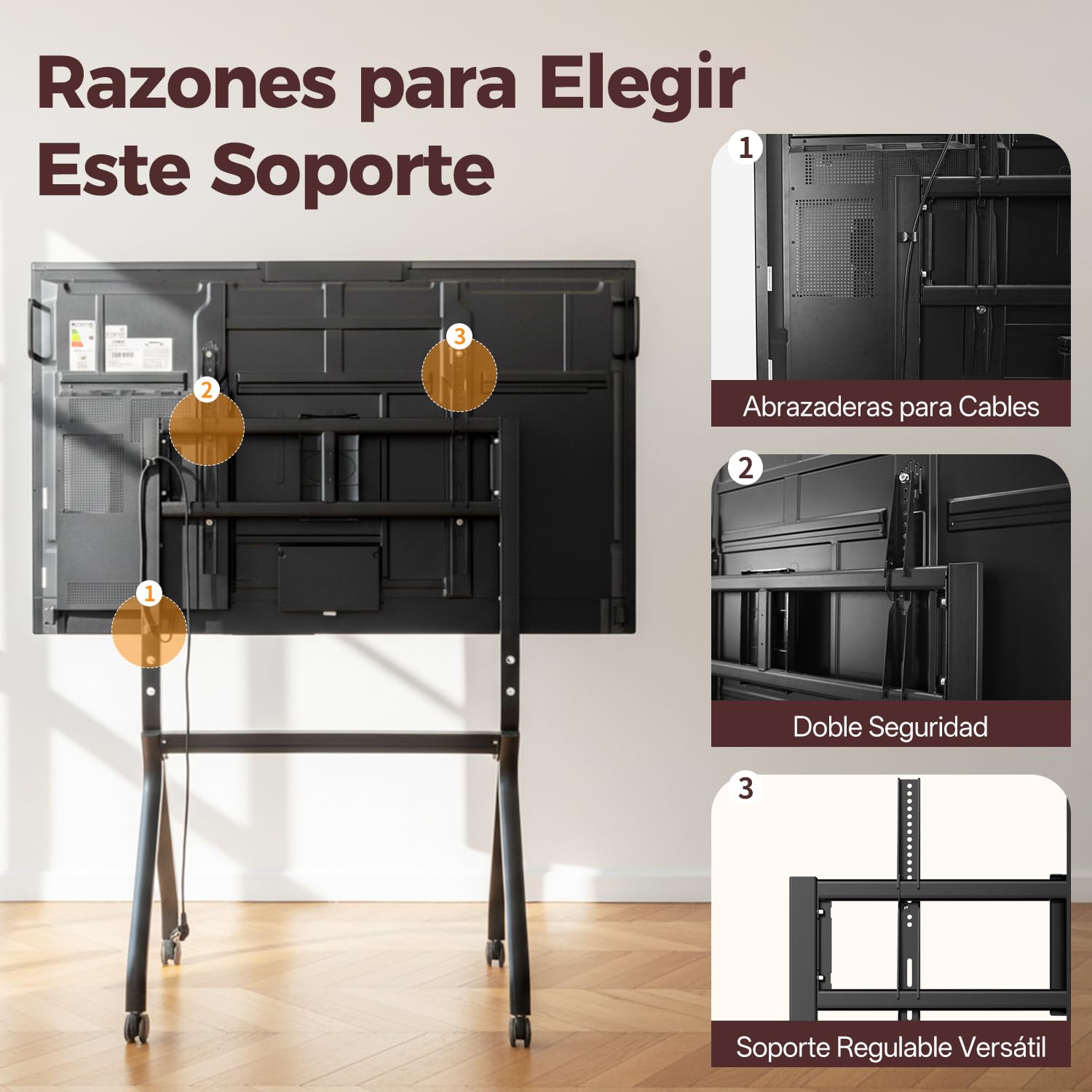 JAV Soporte para Pizarra Inteligente de 47”-65” con Rueda de Bloqueo de 360 para la Oficina o el Aula Moderna