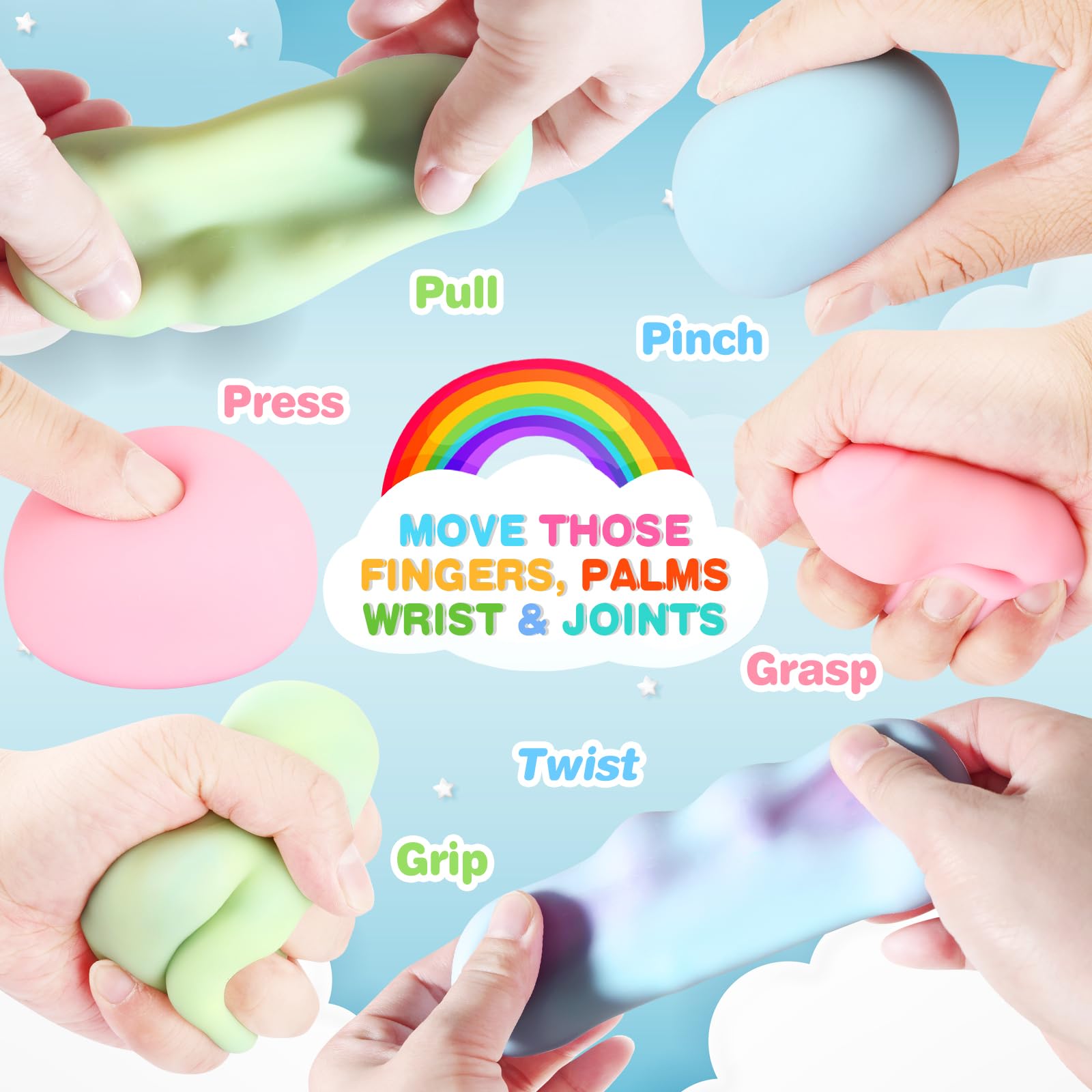 3-Pack Squishy Fidget Toys, Pink/Green/Blue Sugar Ball Set, Soft Stress Relief Balls for Kids & Adults - Image 4