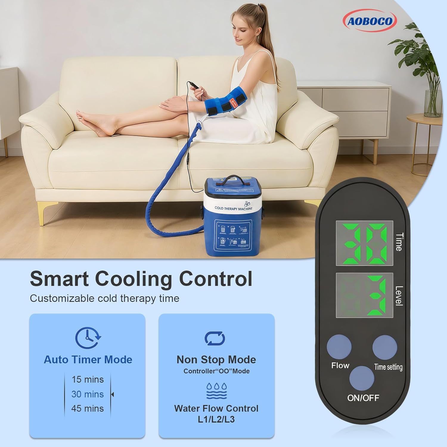 AOBOCO Ice Machine for Elbow, Portable Quiet Cold Therapy Machine with Timer, Adjustable Flow Control, Leak-Resistant Cooler, Ice Machine for Recovery Support & Tennis Elbow