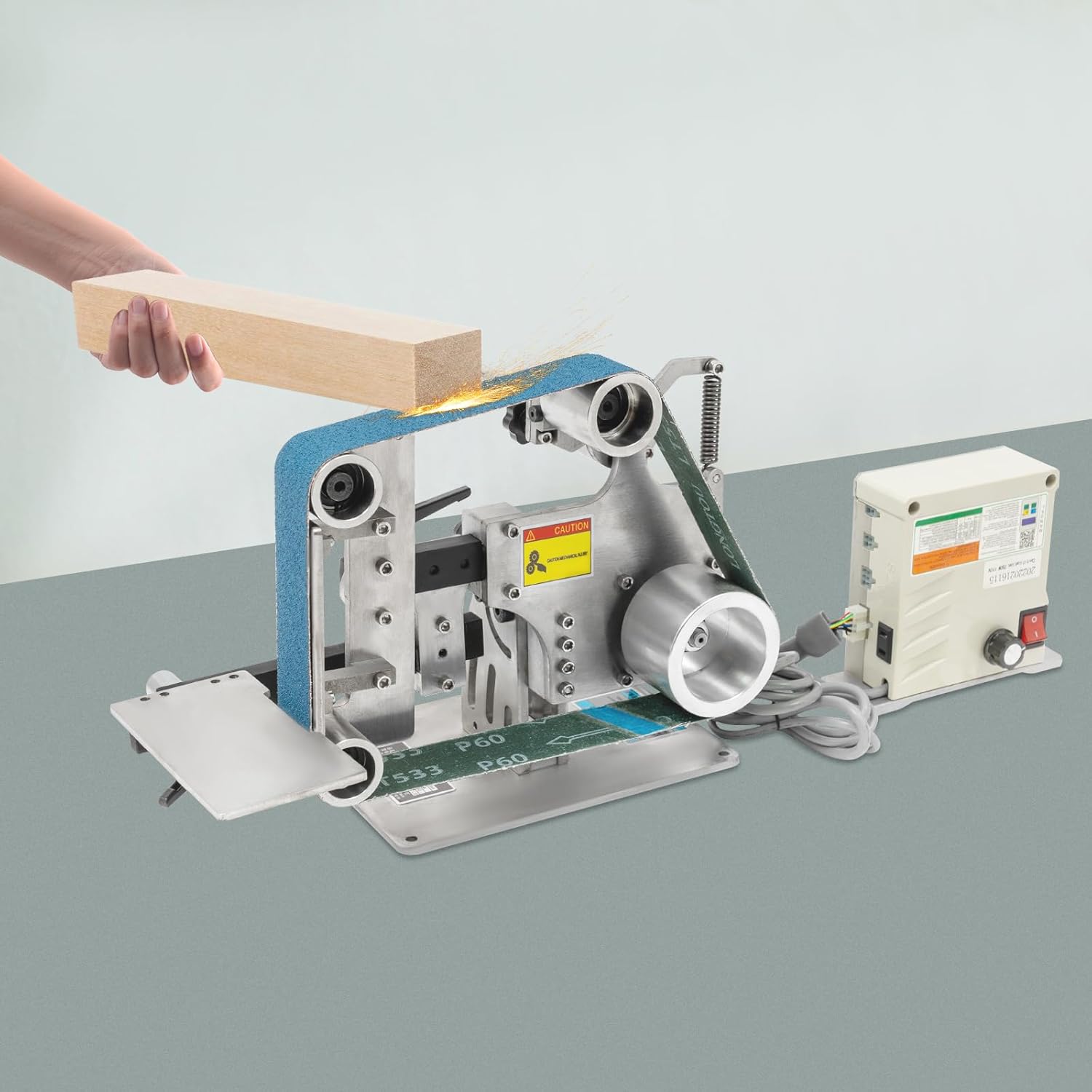 2 * 36-Inches Belt Sander 750W Adjustable Belt Sander with Brushless Motor Electric Bench Grinder Vertical Speed Polisher Sharpener Belt Machine 110V Desktop Electric Polishing Grinding Belt Machine