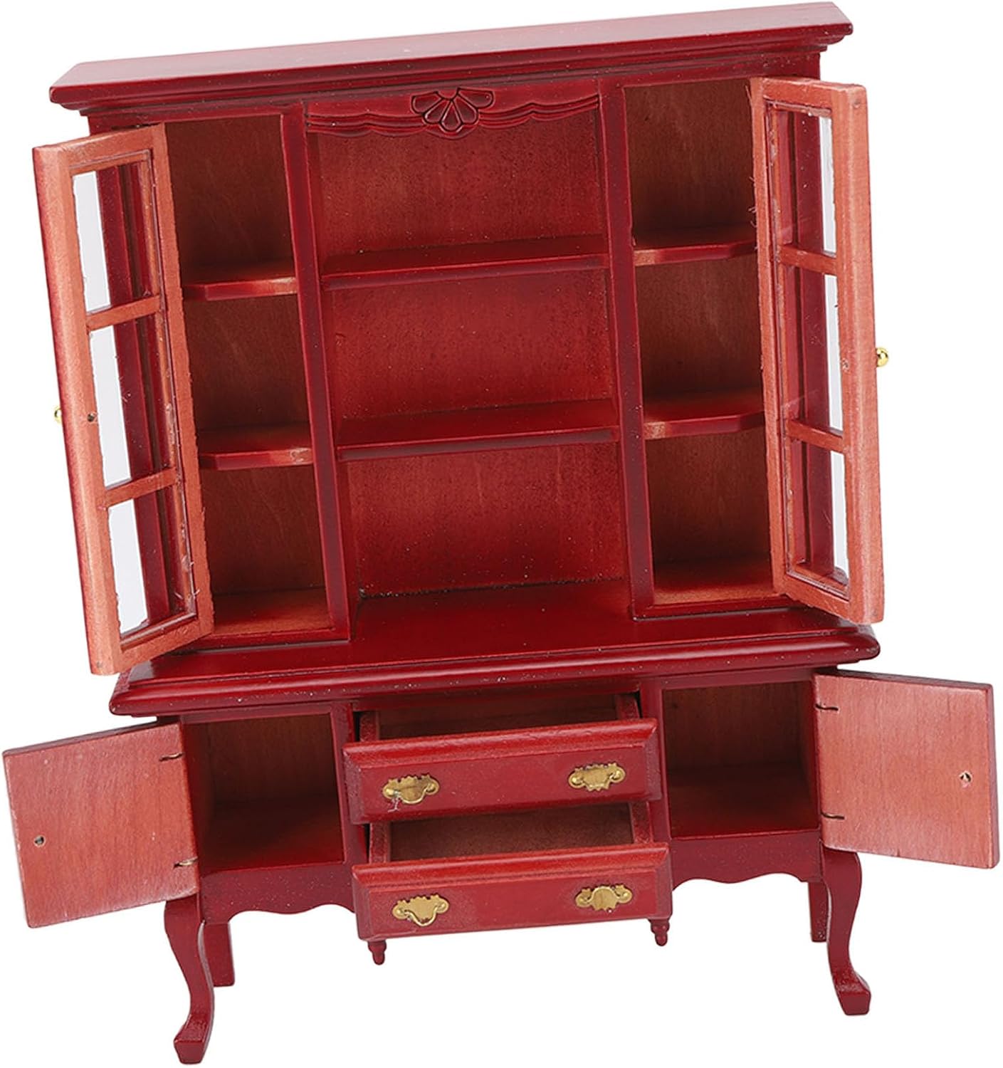VBESTLIFE Dollhouse Furniture Cabinet, 1:12 Scale Wooden Cupboard Bookcase Display Shelf, Dollhouse Bookshelf for DIY Dollhouse Living Room (Redwood Color)