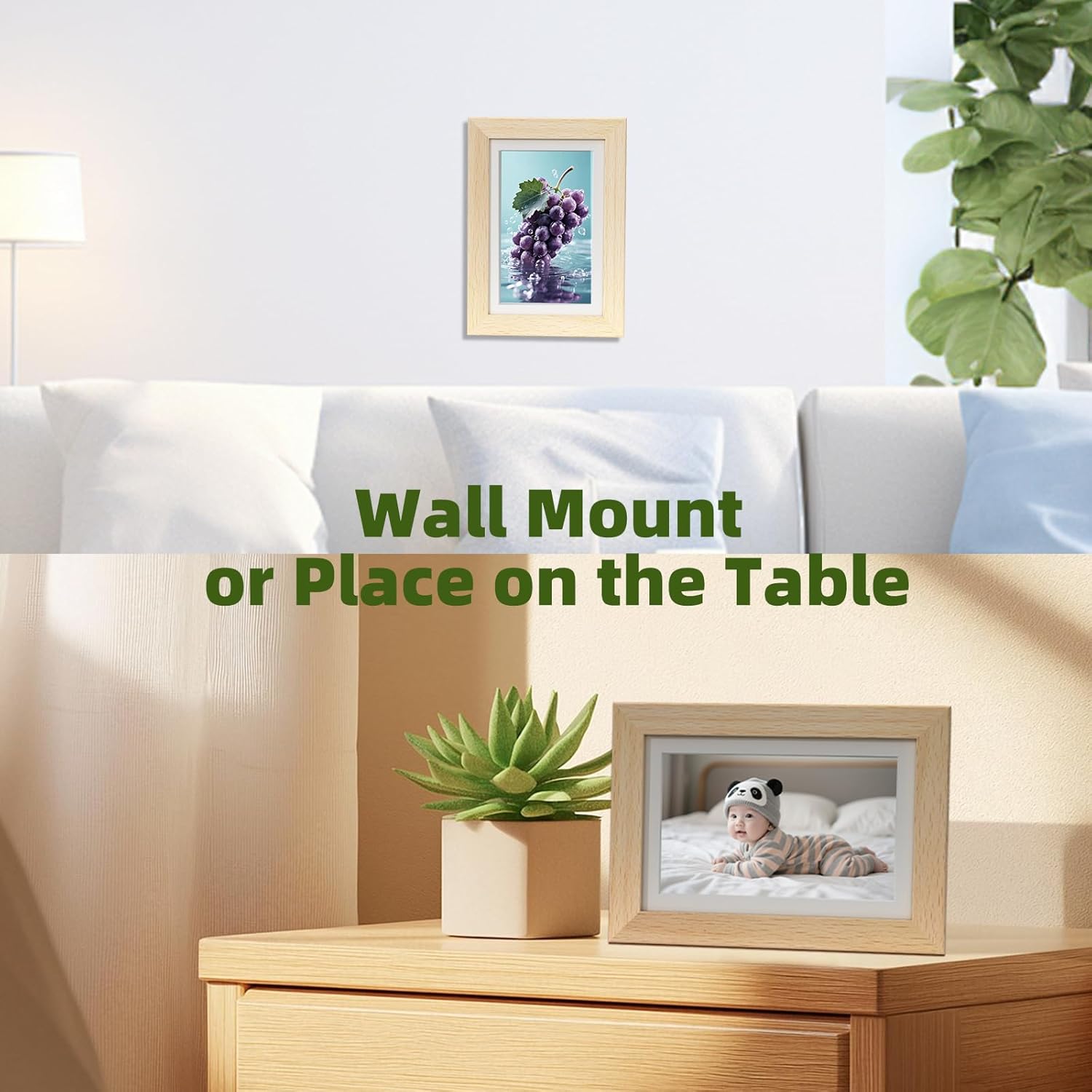 Bigme F7 Digital Photo Frame, 7 Inch Color ePaper Screen, Mobile App WiFi Sharing, 1300mAh Battery, Wood