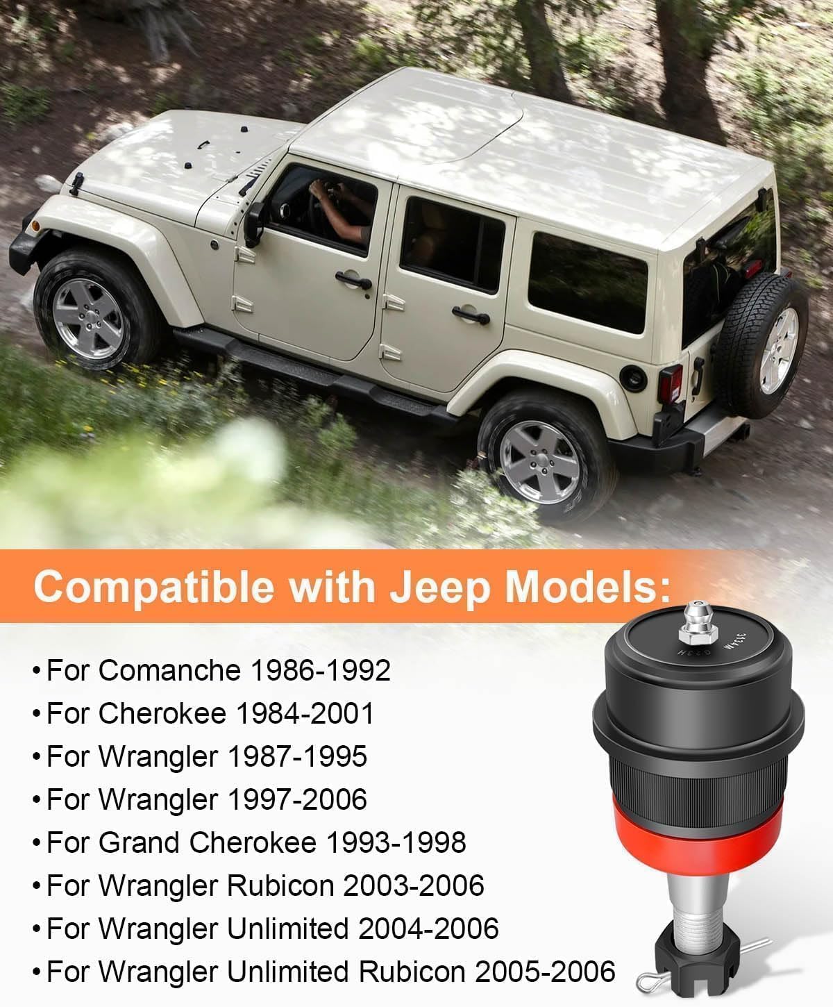 10642 Heavy Duty Replacement Ball Joint Compatible with Jeep Wrangler YJ TJ LJ Cherokee XJ Grand Cherokee ZJ Comanche MJ 1984-2006, Upper and Lower Ball Joint Set Fit for Dana 30 44 Axles