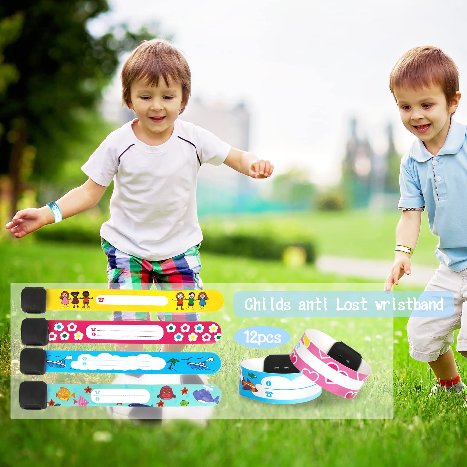 Bracelet Securite Enfant 12 Pack Bracelet Identification Enfant Bracelet Securite ID Bracelet，Imperméable et réutilisable，Convient aux activités de plein air des enfants