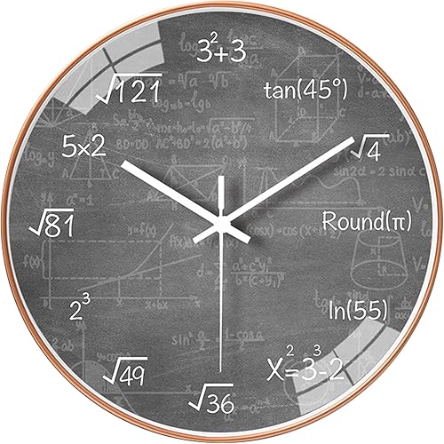 Vista 9 de Reloj de pared de matemáticas de 12 pulgadas con movimiento silencioso sin tictac, reloj de pared de cuarzo de calidad para oficina, aula, escuela