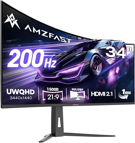 Amzfast Monitor curvo para juegos de 34 pulgadas 3440x1440 200Hz (AMZG34C8)