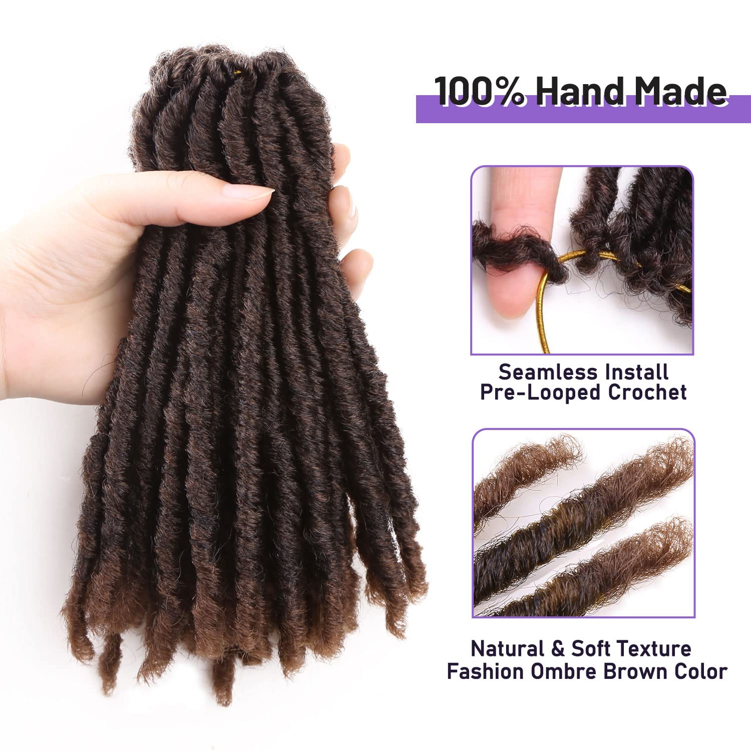 WIGNEE Crochet Hair 120 Strands Faux Locs 8 Inches Soft Locs Pre-Twisted Locs 6 Packs Pre-Looped Crochet Hair for Black Women(8 Inch,1B/30)