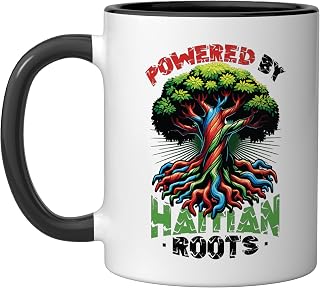 Haitian Flag Powered By Haitian Roots Haiti Ceramic Mug, Black/White