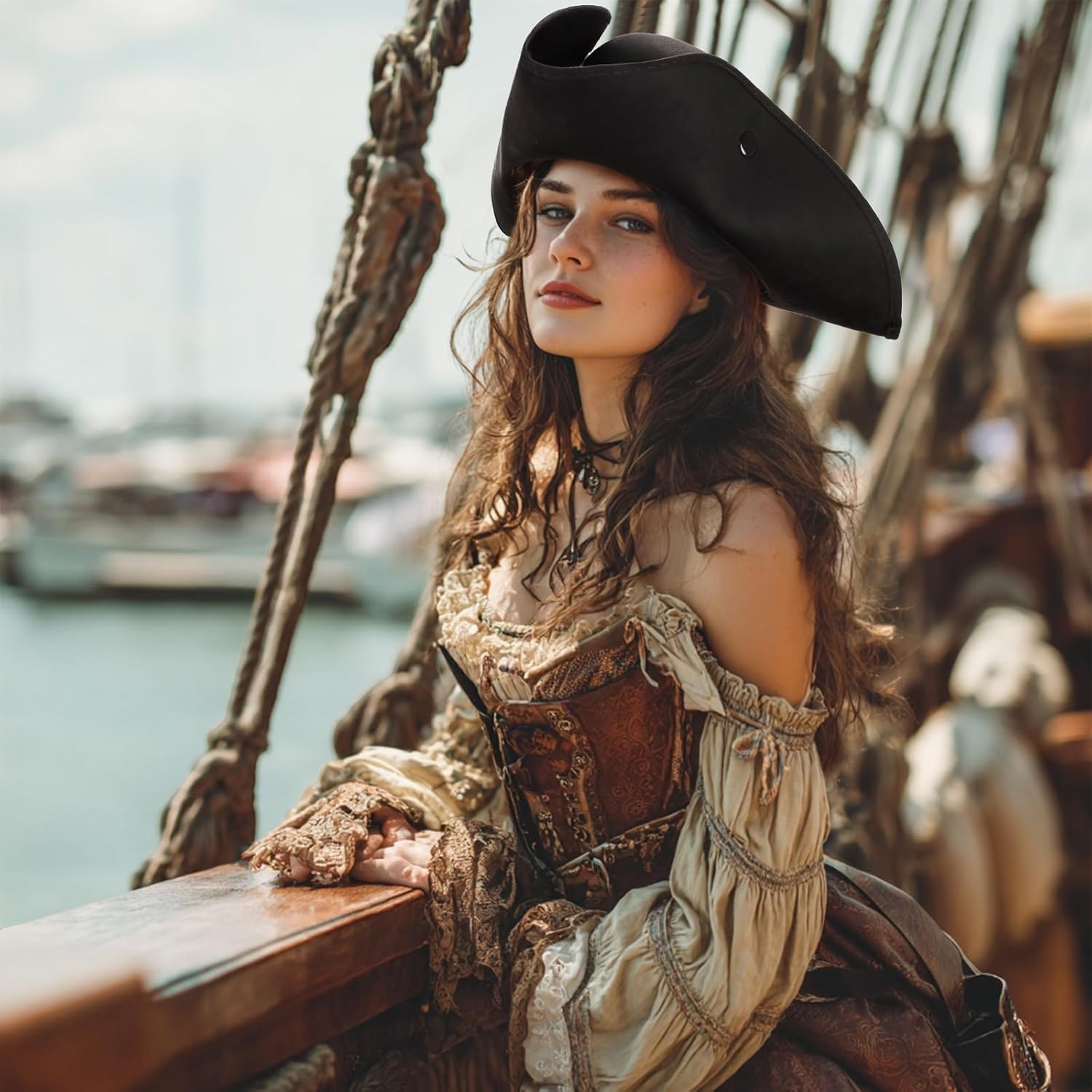 Ultrafun Pirate Hat for Women Men Colonial Tricorn Hat Halloween Pirate Costume Accessories