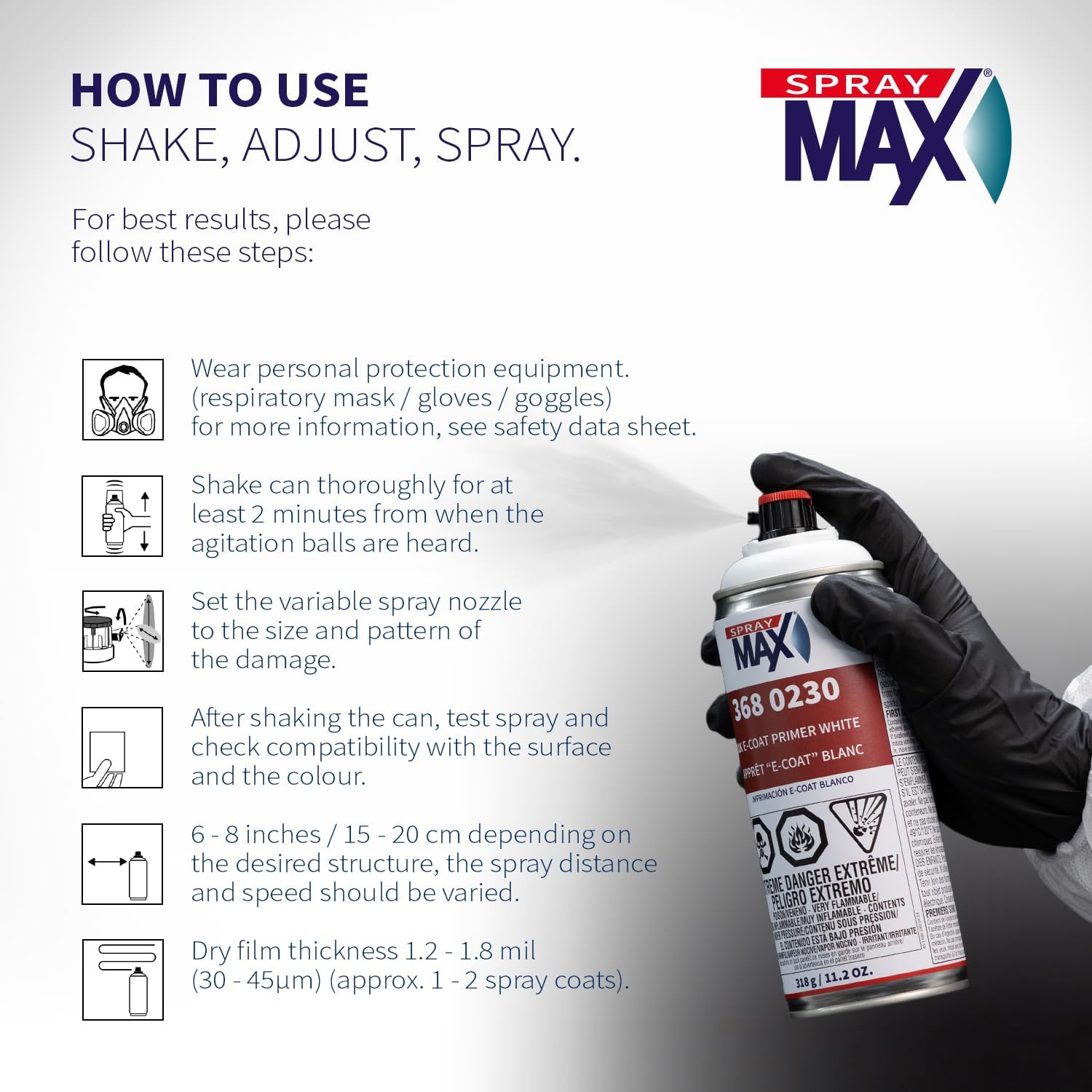 SprayMax 1K E-Coat White Primer | Professional White Spray Paint Primer Spray for Metal & Automotive Parts | Metal Paint | High Adhesion, Corrosion Protection & Fast-Drying | 11 oz