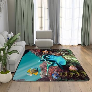 3D Dolphin Fish Floor Mat Colorful Ocean Animal Theme Area Rug for Bathroom Playroom Decor Anti-Slip Throw Carpet 31 * 20 inch