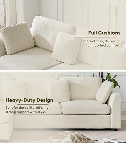 Miniatura 5 de Tbfit Sofá modular en forma de L, sofá modular de gran tamaño de 108 pulgadas con diván convertible, cómodo sofá de 4 almohadas para sala de estar,