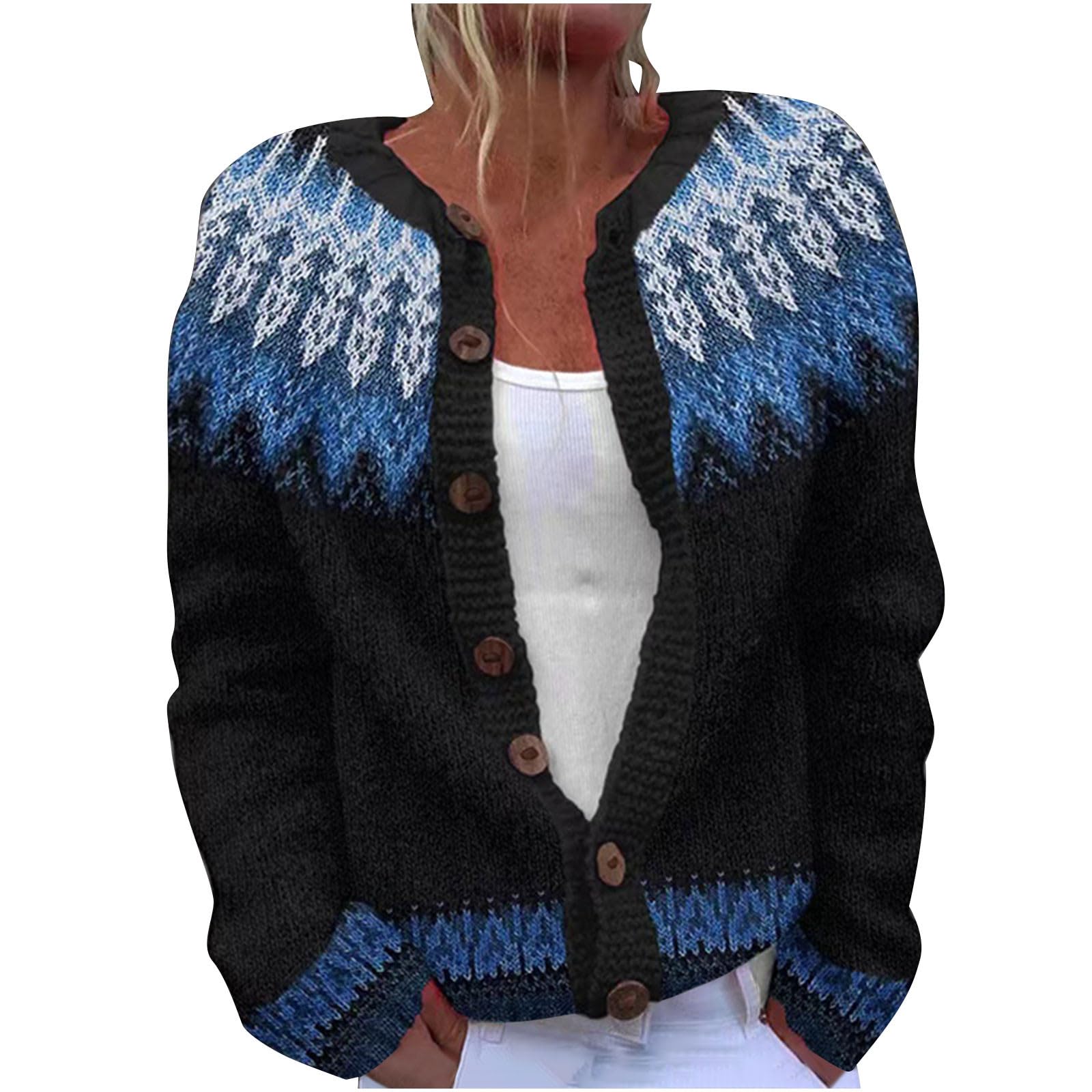 Vintage Christmas Sweater Soft Animal Floral Print Button Down Knit Cardigan Sweaters Retro Jacquard Sweatshirt Tops
