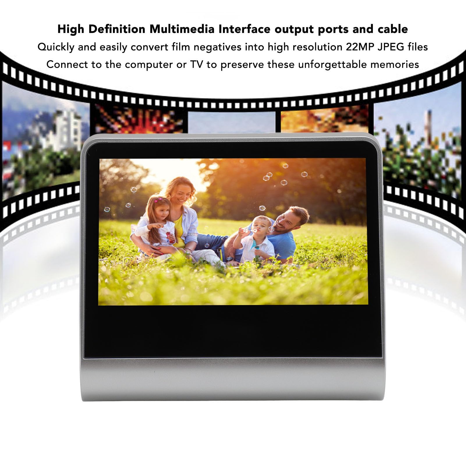 Film Scanner to Digital, 14MP 22MP Interpolation, 5in LCD Screen, 16G Memory, Converts Negatives Film into JPEG Files with Output, Easy to Operate for Sharing Memories (US Plug)