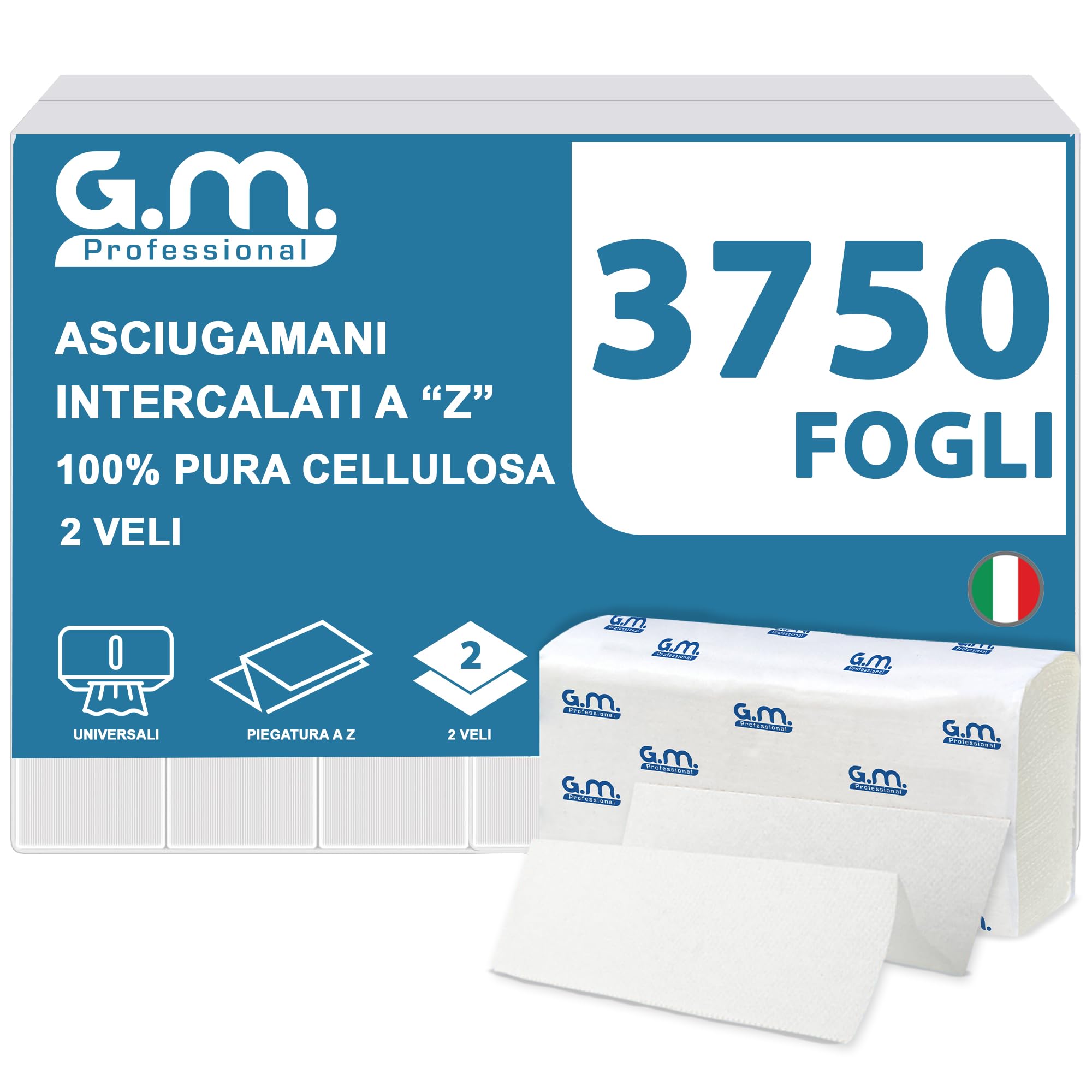 GM 3750 Asciugamani Monouso di Carta Piegati a Z, 2 Veli 100% Pura Cellulosa, 24