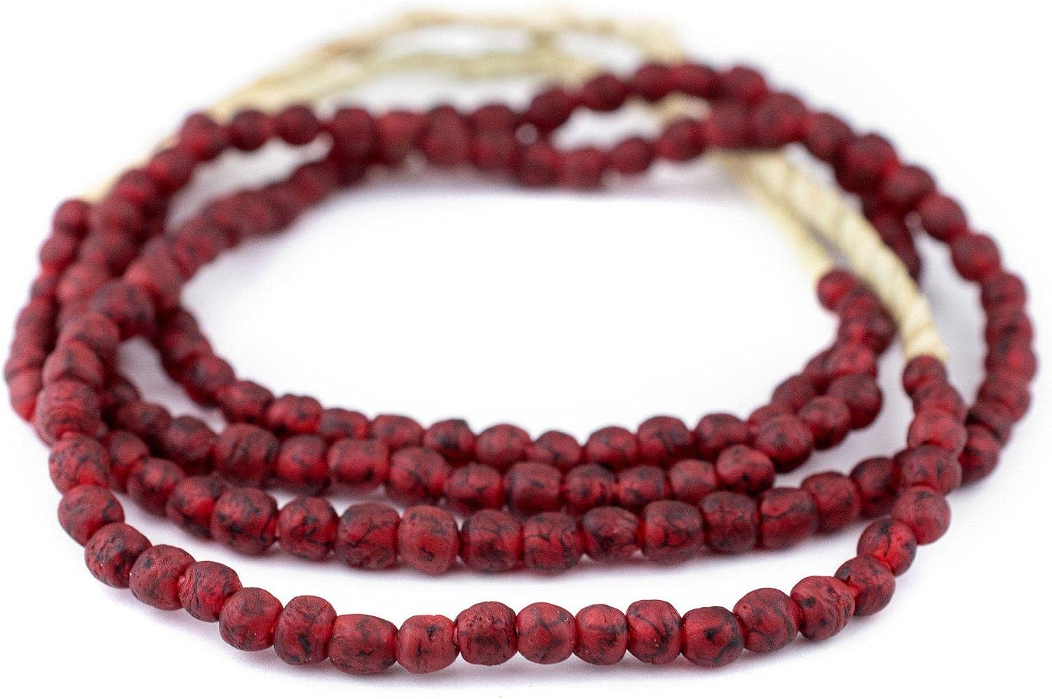 The Bead Chest African Recycled Glass Beads – Handmade in Ghana – Red Black Swirl 7mm Strand for Jewelry Making, Crafts, and Home Decor I Approximately 65-70 Beads