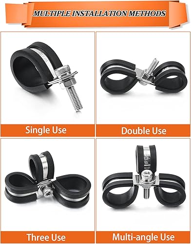 Miniatura 4 de Juego surtido de 60 abrazaderas de cable, abrazaderas de manguera de goma de acero inoxidable, abrazaderas de manguera, abrazadera de metal,