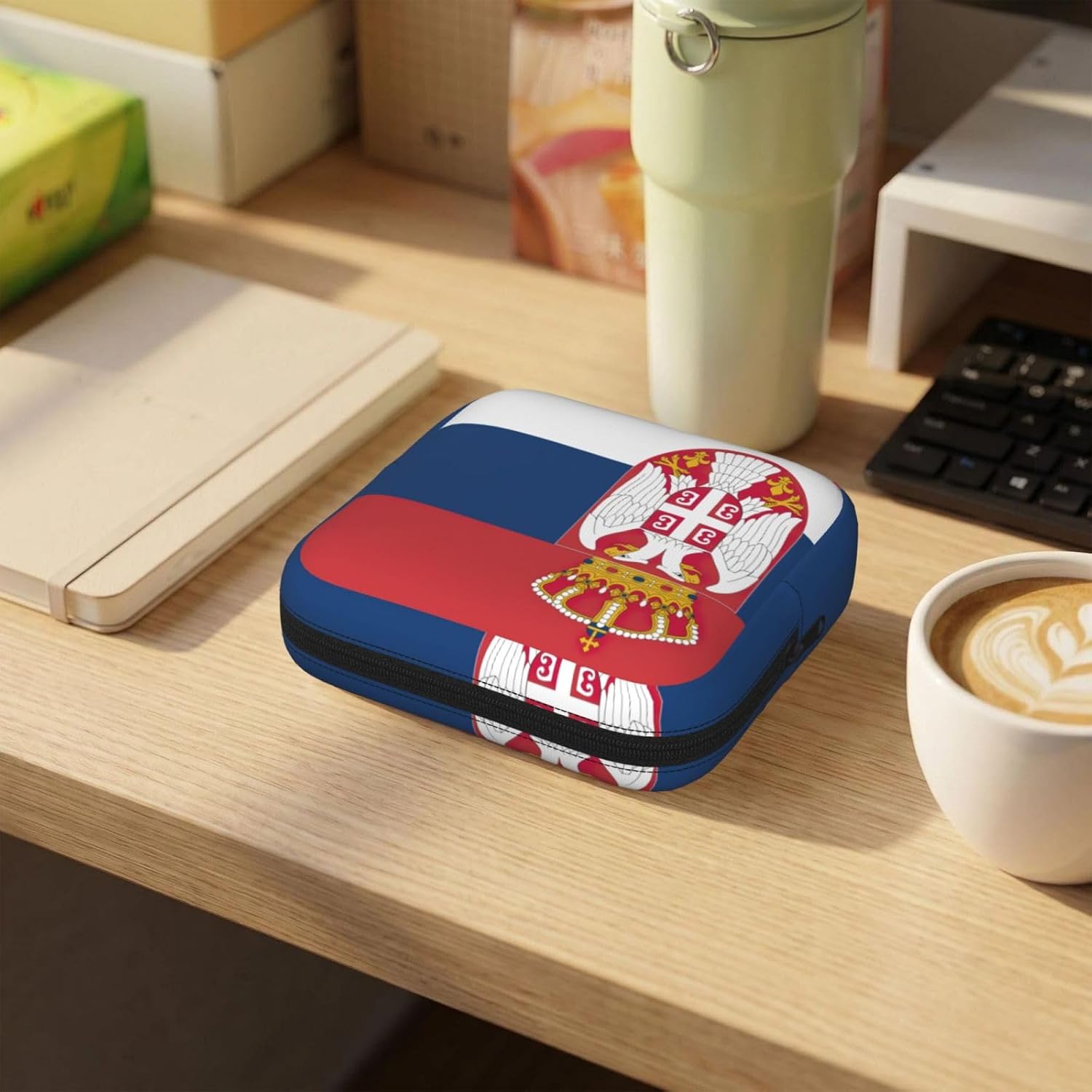 Flag Of Serbia Print Women Period Bag Sanitary Pouch Portable Pad Pouch Tampon Holder Small Zipper Pouch Storage Bag