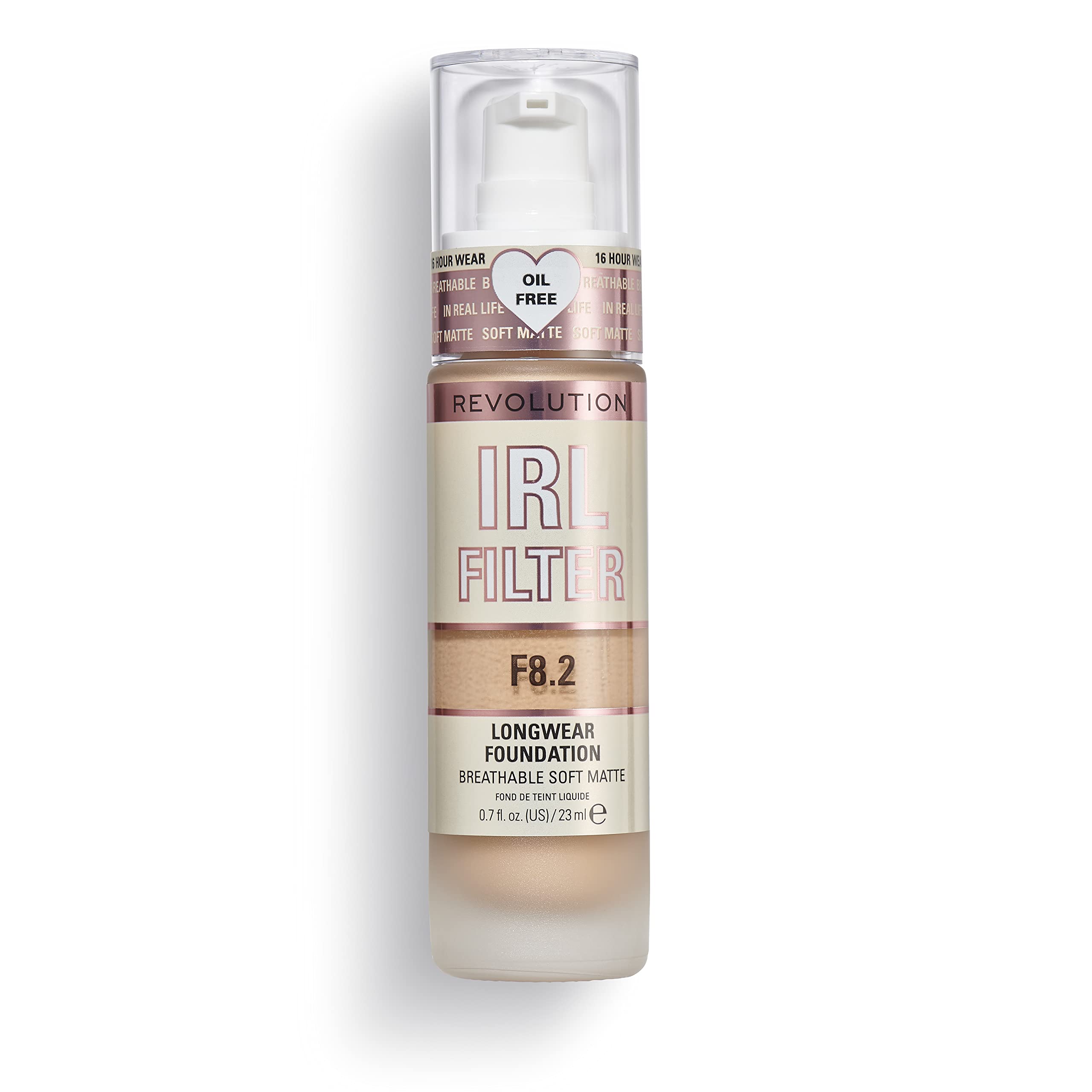 Revolution Beauty London IRL Filter, Longwear Foundation, Medium to Full Coverage, Matte Finish, 16 Hour Wear, F8.2, Skin tones, 23ml