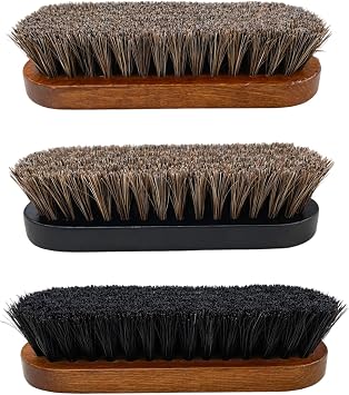 Shoe Brush Set of 3, Boot Buddy, Horse Hair Shoe Brush, Leather Care, Boot Brush, Shoe Polish Brush, Durable Wooden Handle, Compact Design, 12.3 x 4.0 x 1.1 cm