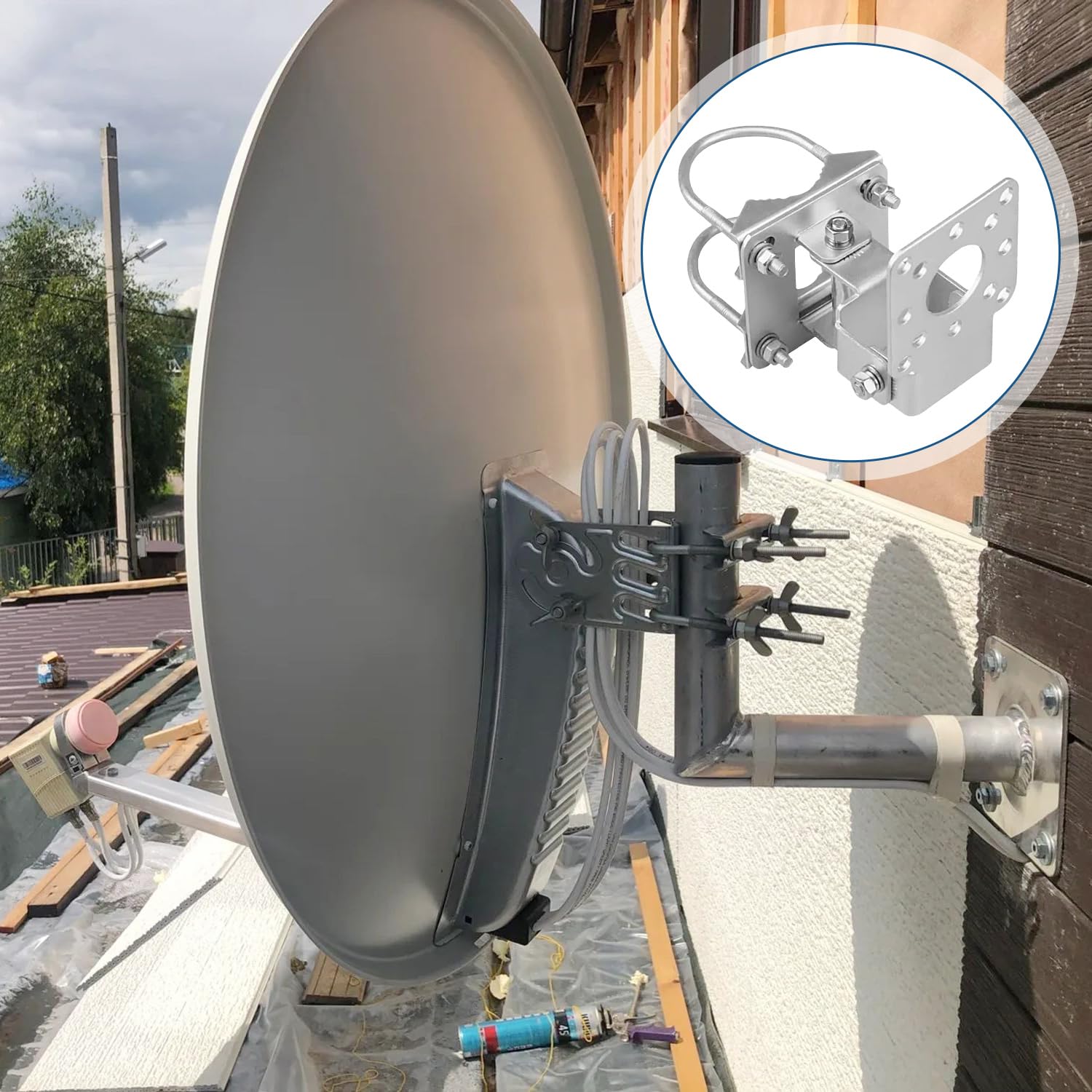 Uniwersalne uchwyty montażowe na ścianę/maszt, regulowany antykorozyjny, porowaty adapter montażowy do anten, anten satelitarnych, mostów bezprzewodowych i kamer monitorujących (srebrny)