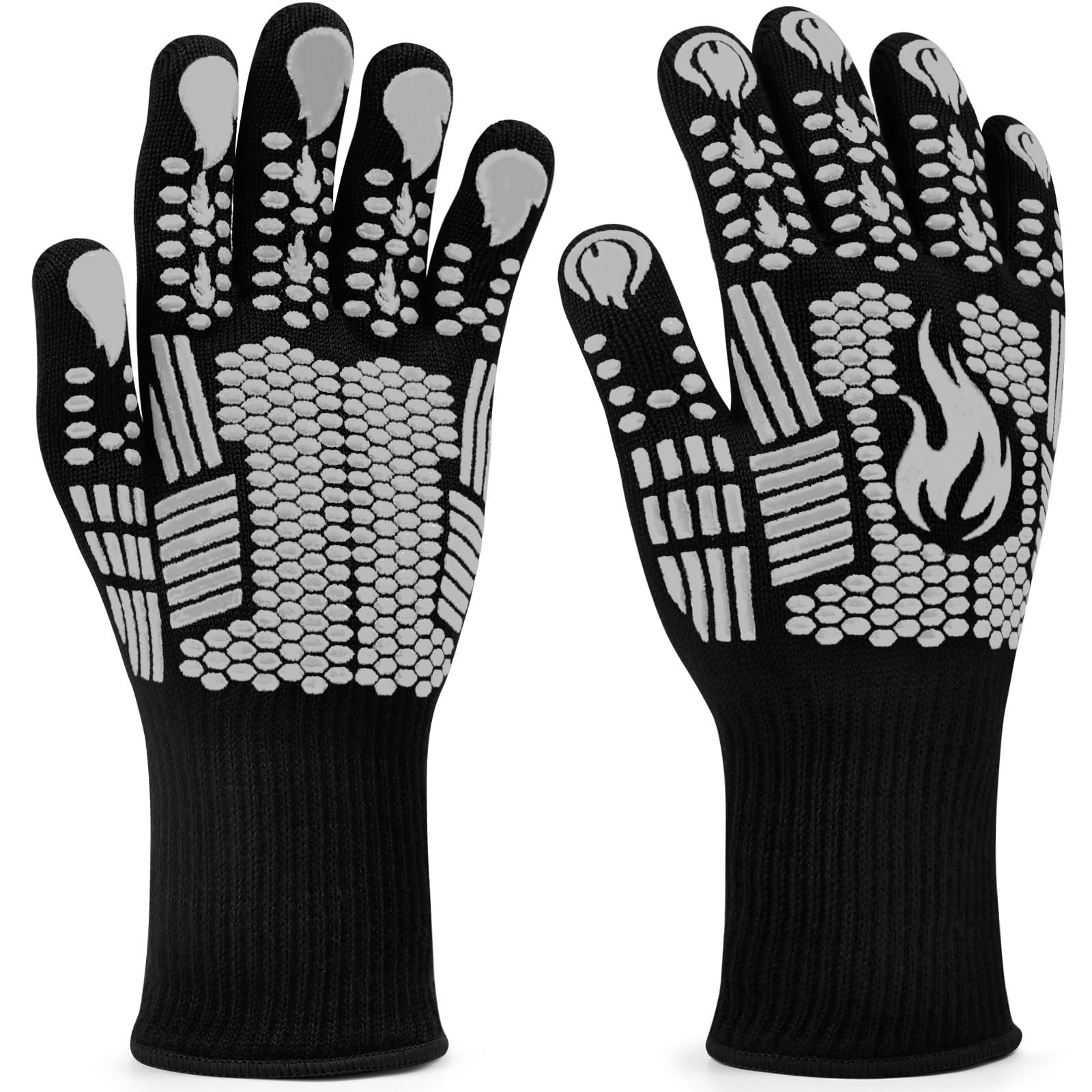 FITFETS Grillhandschuhe (Hitzebeständig), Ofenhandschuhe, rutschfeste Silikon - Feuerfeste Handschuhe, BBQ Handschuhe, Küchenkochhandschuhe