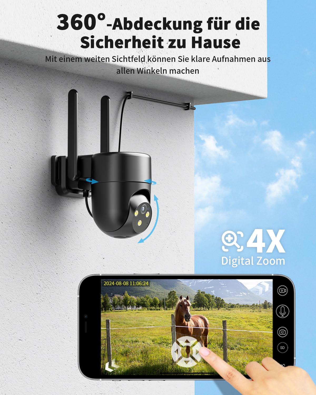 4G LTE Überwachungskamera Aussen mit SIM Karte, Outdoor Kamera Überwachung Ohne WLAN mit AI Personenerkennung, 2K Farb-Nachtsicht, 2-Wege-Audio, IP66