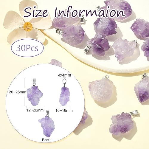 Miniatura 2 de KitBeads 30 dijes de piedra de amatista natural de piedra de piedra curativa de amatista para collares, aretes, joyería