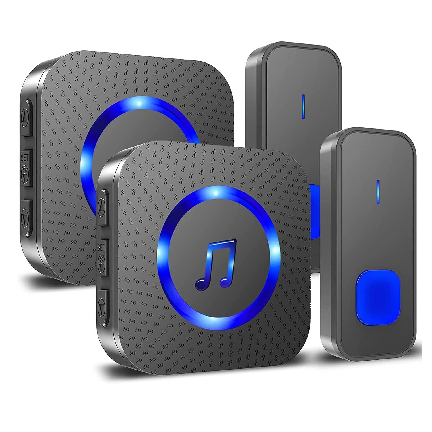 Joyzzz Wireless Doorbell, Waterproof Door Bell Kit, Distinguish Front and Rear Doors, Operated at 1,300 ft with 2 Plug In Receivers Kit 2 Transmitter Remote Buttons, Loud Enough for Home Classroom