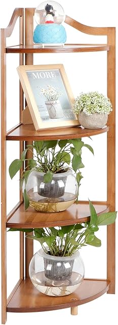 Corner Stand,Bathroom Corner Shelf, Plant Stand Pot Holder, Multi-Layer Storage Rack Space Saving for Bathroom Kitchen(Four layers of brown, white)
