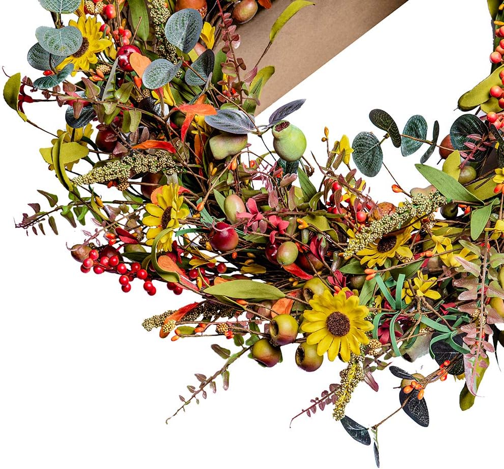 JINGHONG Spring Berry Wreath,24” Artificial Front Door Wreath with Rich Berries and Flowers, Large Spring Wreaths for Front Door Home and Spring Summer Decor
