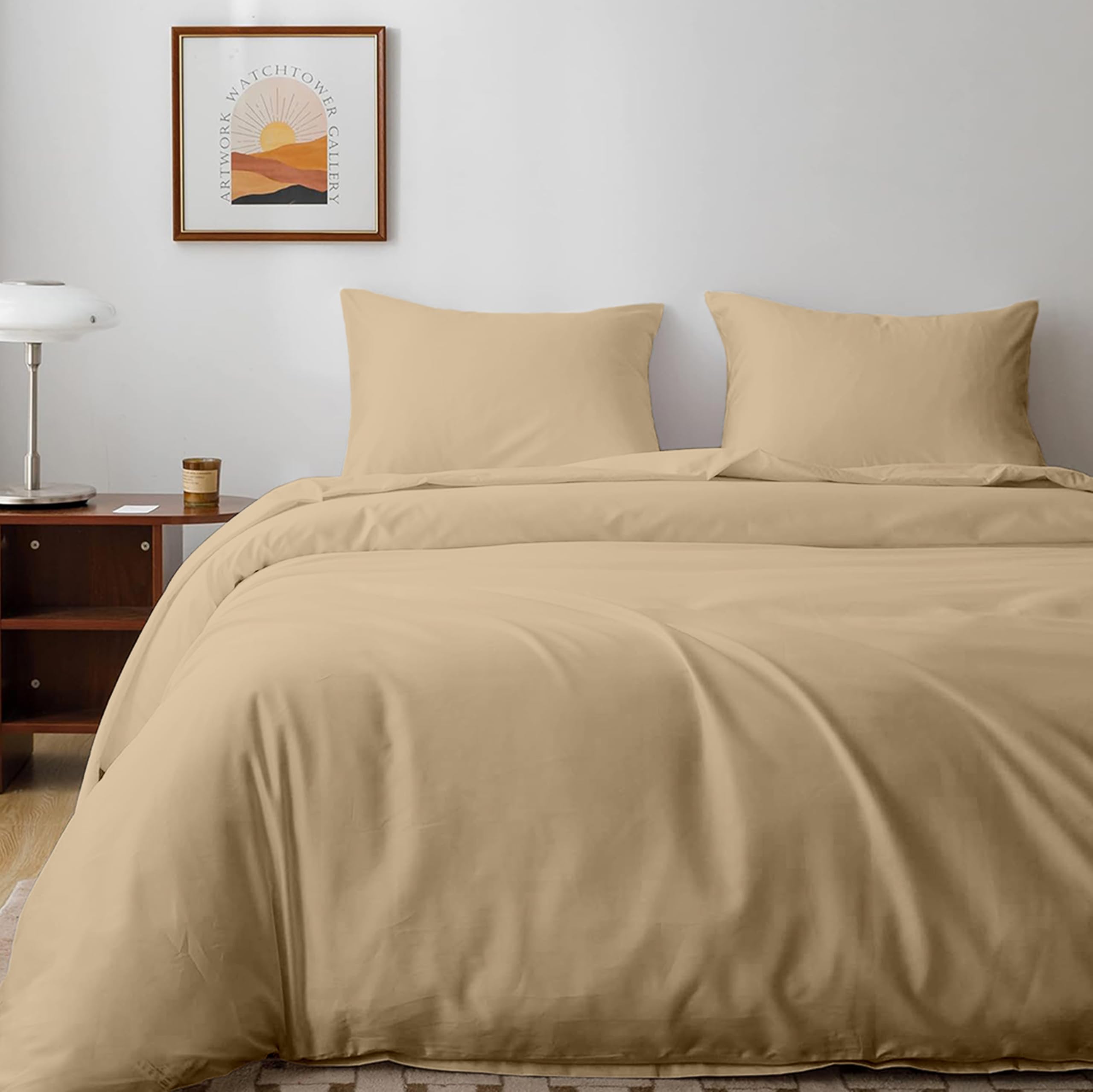 EGYPTO Microfibre Duvet Cover Set – Hypoallergenic & Breathable Double Duvet Cover with 2x Pillowcases – Soft & Lightweight Latte Bedding Set – Button Closure Design – Quilt Cover (Double 200x200cm)