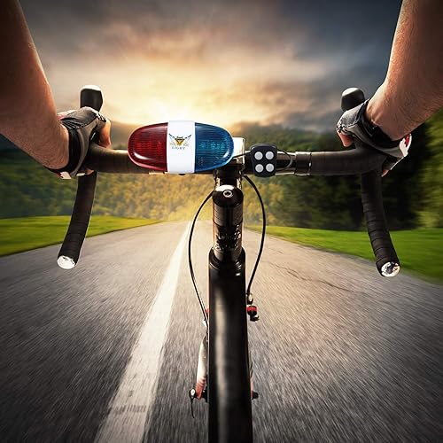 Miniatura 7 de 2 piezas bicicleta policía sonido luces LED trompeta bicicleta cuerno policía sirena advertencia seguridad bicicleta luz LED impermeable