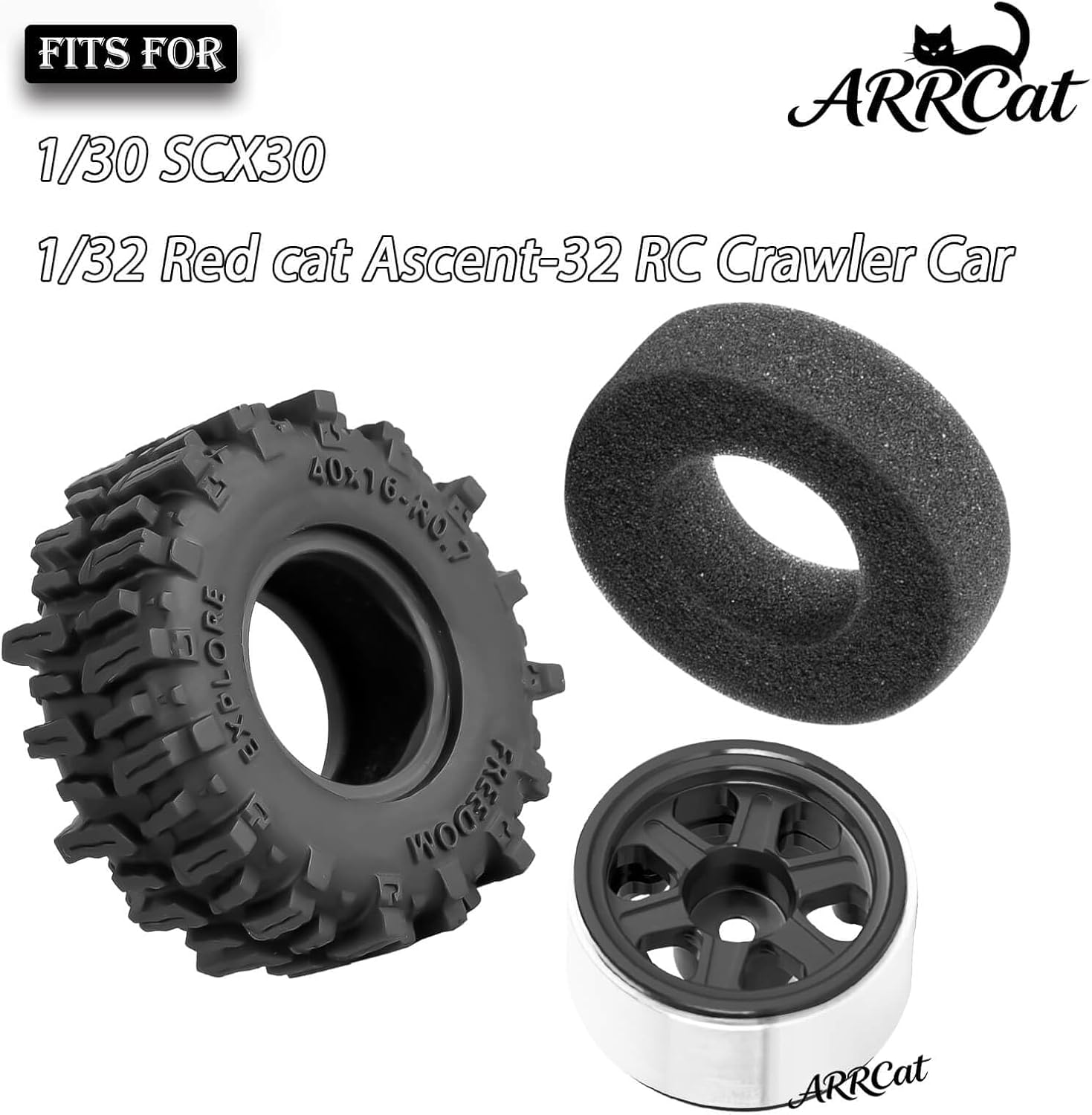 0.7 Beadlock Wheels Tires for 1/30 SCX30 1/32 Red cat Ascent-32 RC Crawler Car,RC Off Road Buggy Rally Truck Wheels and Tires,Aluminum Rings Deep Dish Wheel Rims & Rubber Tires,Black(4Pcs)