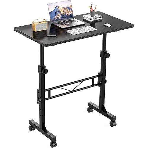 HOMIDEC Standing Desk, 32 Inch Portable Small Desk Adjustable Height, Rolling Home Office Desks with Wheels, Sit Stand Desk for Bedroom Walking Pad Home Office Small Space, Black