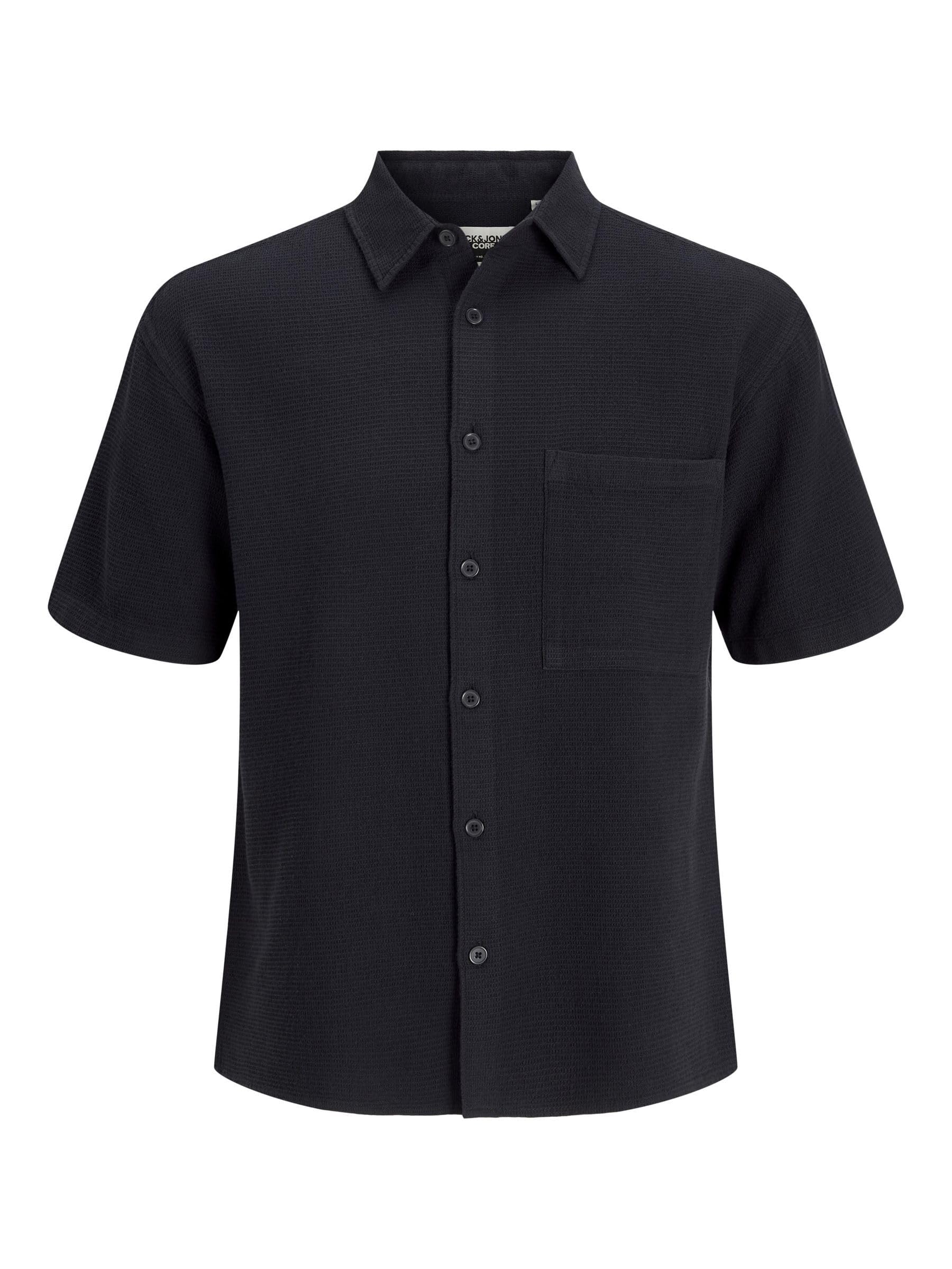 JACK & JONES Jcodynamic Waffle Shirt SS Se25, Black, L