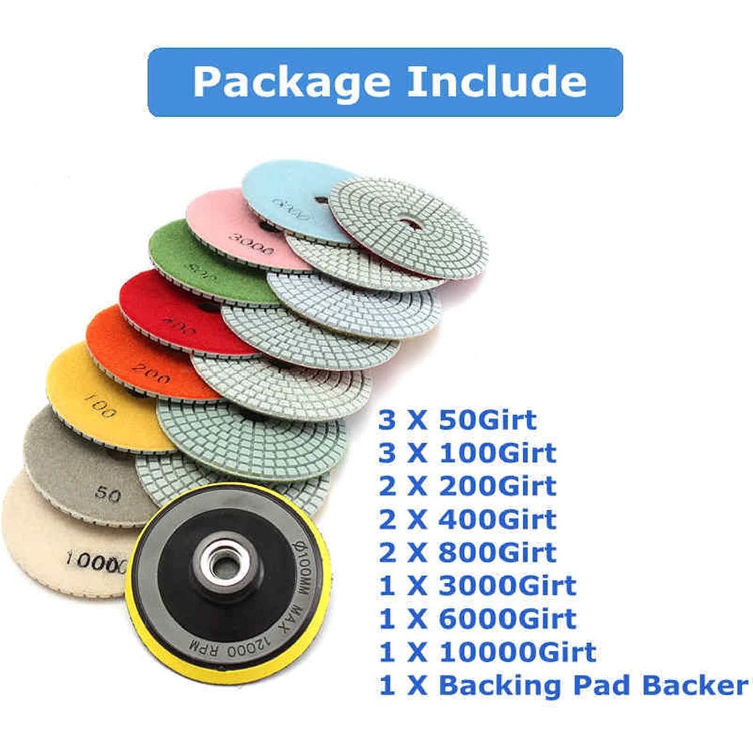 16pcs 4 inch 100mm Diamond Polishing Pads Kit Wet/Dry for Granite Stone Concrete Marble Polishing Use Grinding Discs Set