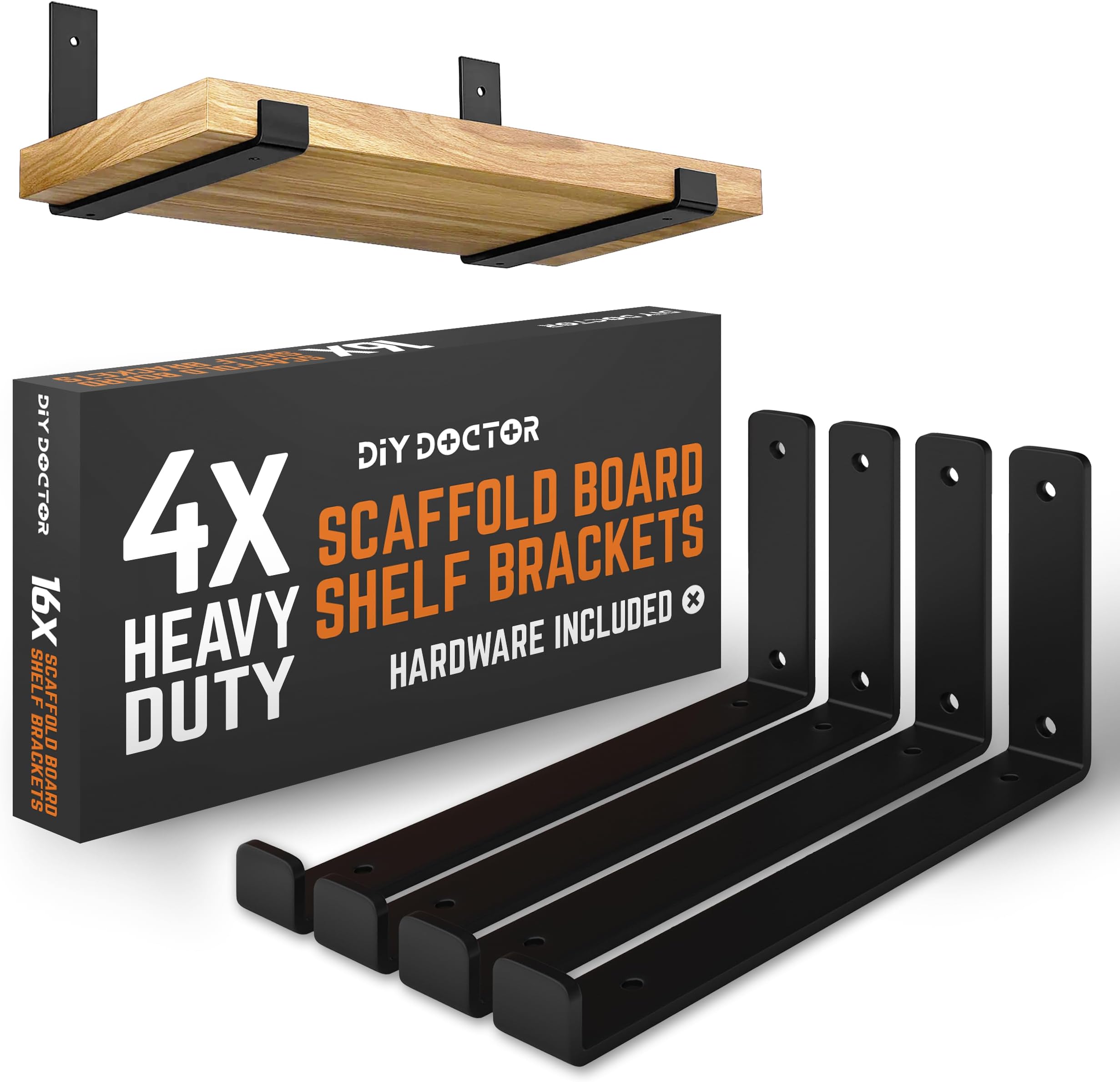 DIY Doctor 4 x Heavy Duty Shelf Scaffold Board Shelf Brackets - Shelving Brackets - Heavy Duty Shelf Brackets -Industrial Shelf Brackets - Rustic Shelf Brackets - Floating Shelf Bracket