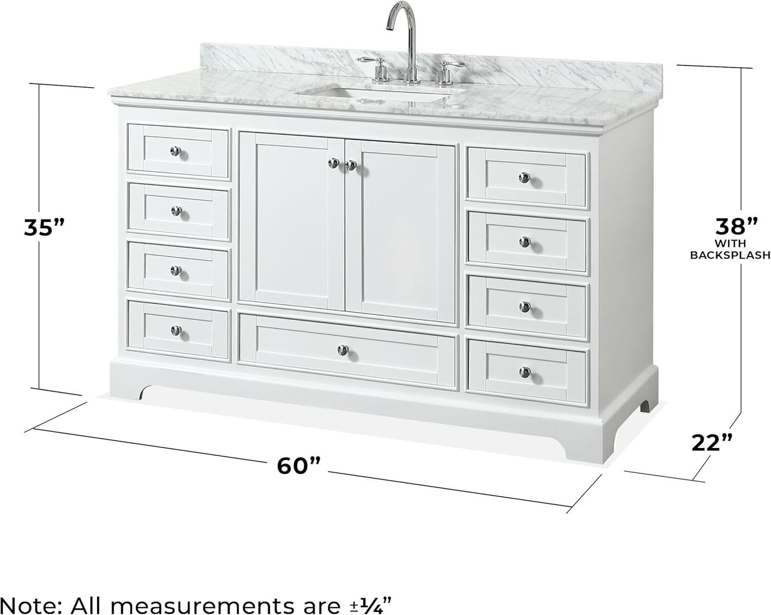 Wyndham Collection Deborah 60 inch Single Bathroom Vanity in White, White Carrara Marble Countertop, Undermount Square Sink, and No Mirror