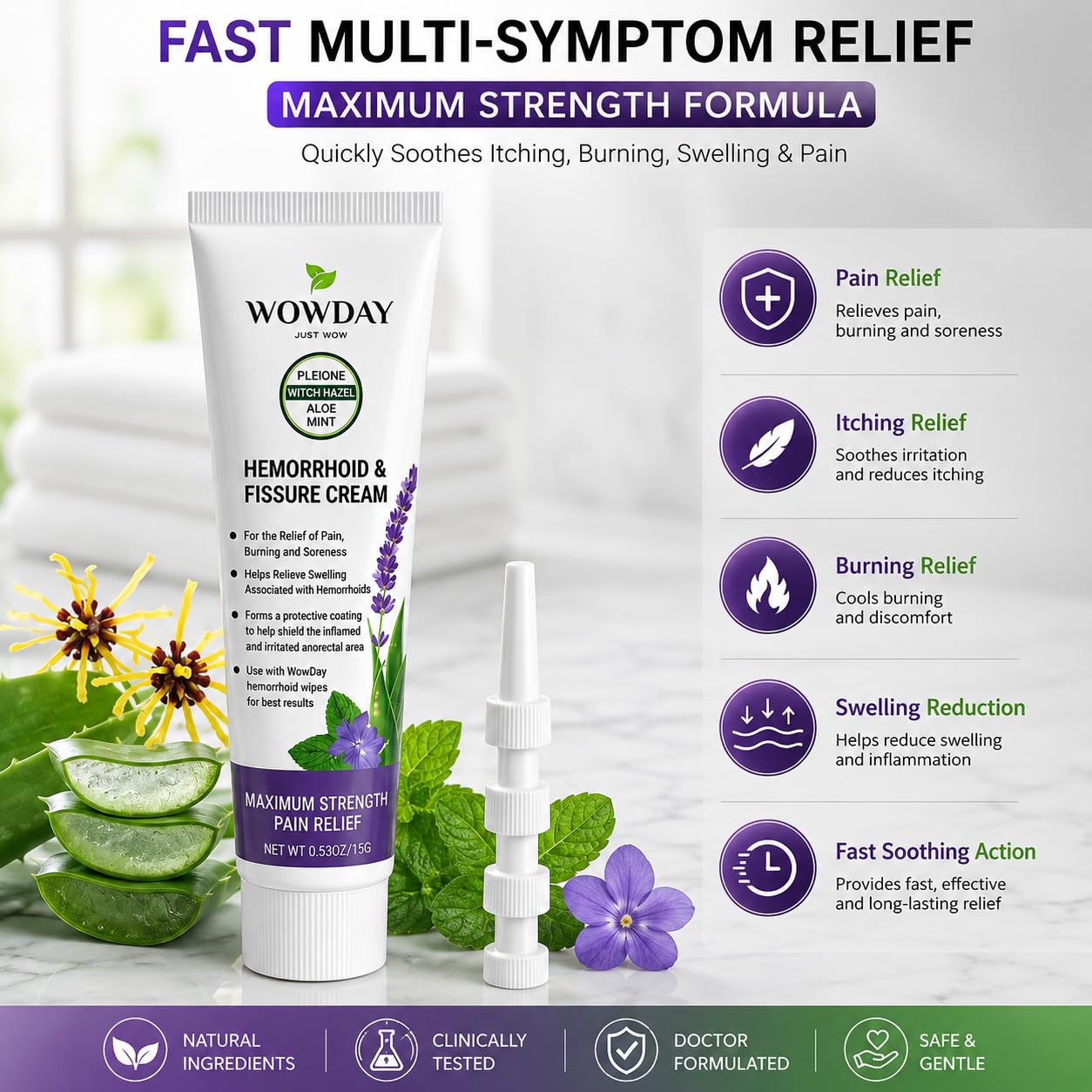 Hämorrhoiden Creme mit Hamamelis - Maximale Stärke Hämorrhoiden und Analfissurencreme - Äußere und Innere Hämorrhoiden Behandlung zur Linderung von Verbrennungsschmerzen und Juckreiz Salbe