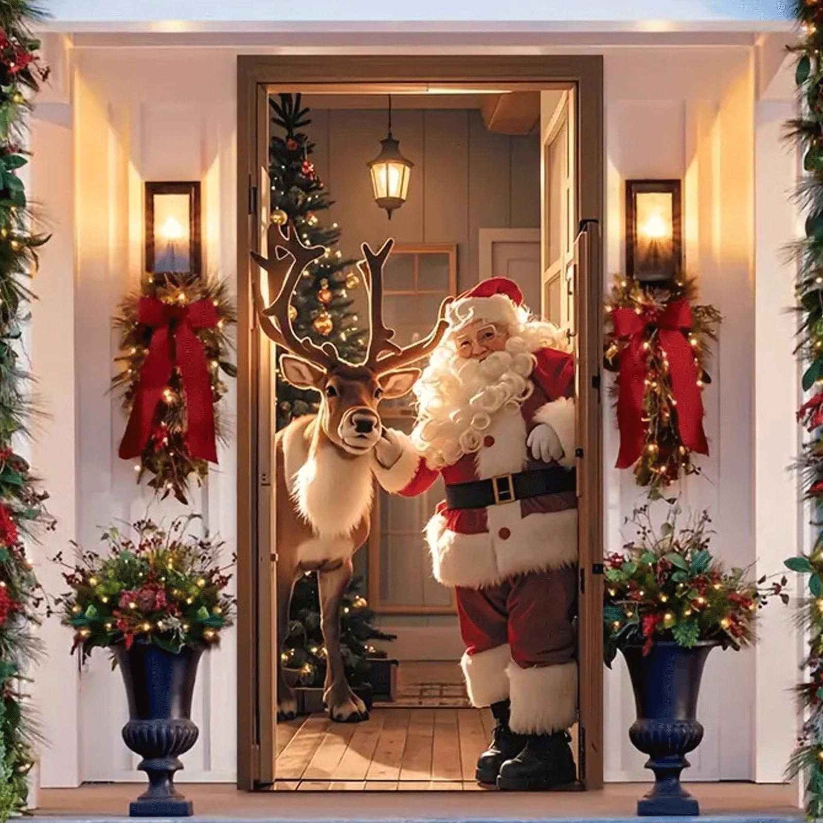 Festival Magic Elastic Door Cover for Christmas & New Year | Stretchable Holiday Decor for Front Door Indoor Outdoor | Fits Standard Doors (35x79 inches) (L)